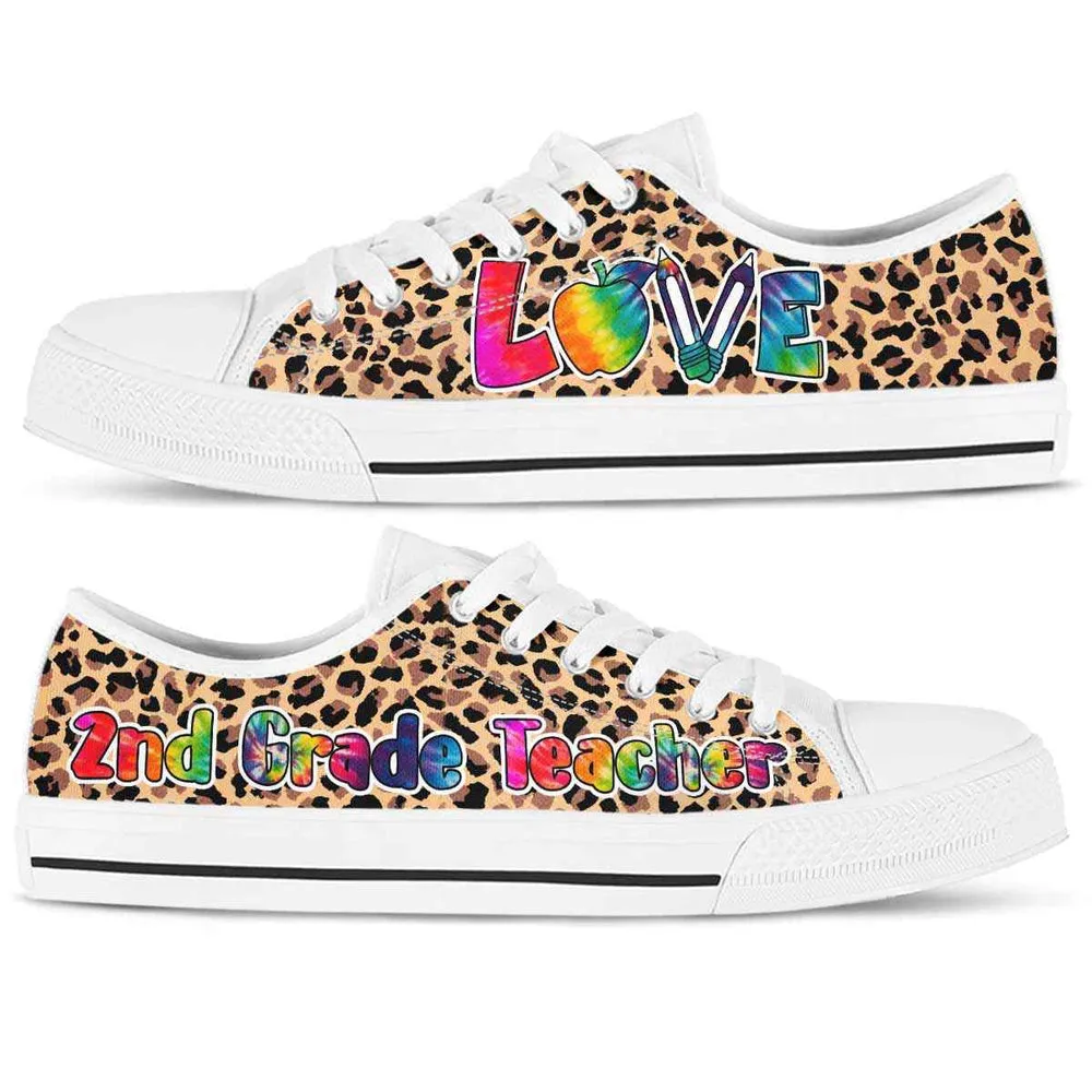 2Nd Grade Teacher Leopard Love Low Top Shoes, Teacher Shoes, Low Top Sneakers