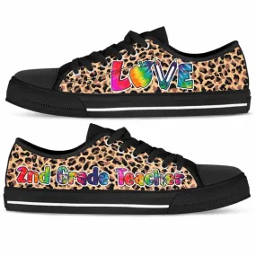 2Nd Grade Teacher Leopard Love Low Top Shoes, Teacher Shoes, Low Top Sneakers