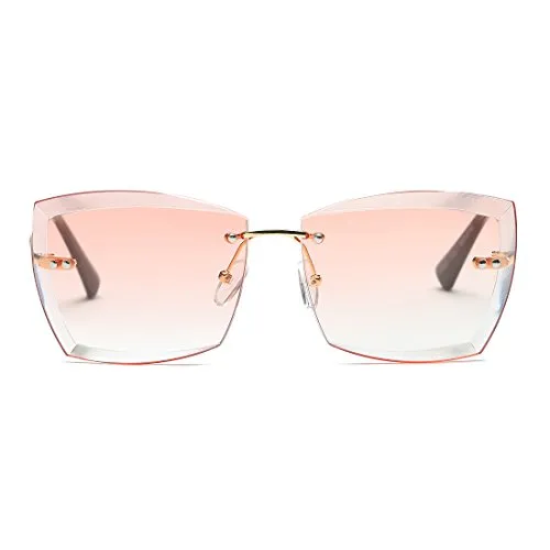 AEVOGUE Sunglasses For Women Oversized Rimless Diamond Cutting Square Glasses AE0528 (Gold&Pink, 53)