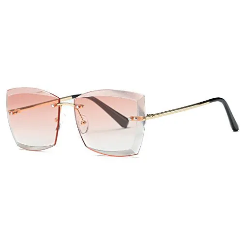 AEVOGUE Sunglasses For Women Oversized Rimless Diamond Cutting Square Glasses AE0528 (Gold&Pink, 53)