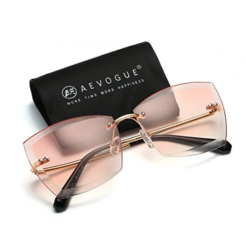 AEVOGUE Sunglasses For Women Oversized Rimless Diamond Cutting Square Glasses AE0528 (Gold&Pink, 53)