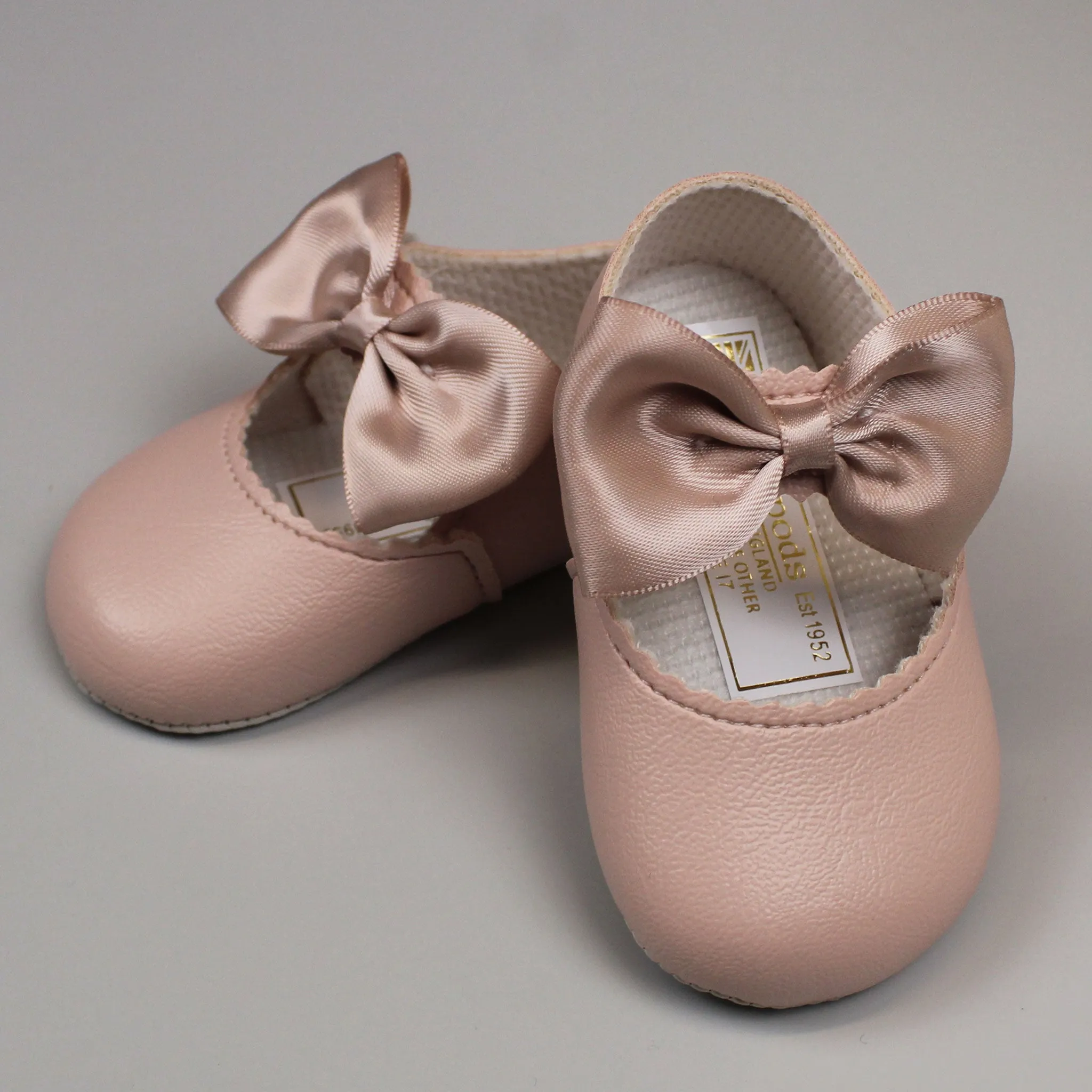 Baby Girl Pink Shoes with Satin Ribbon Bow