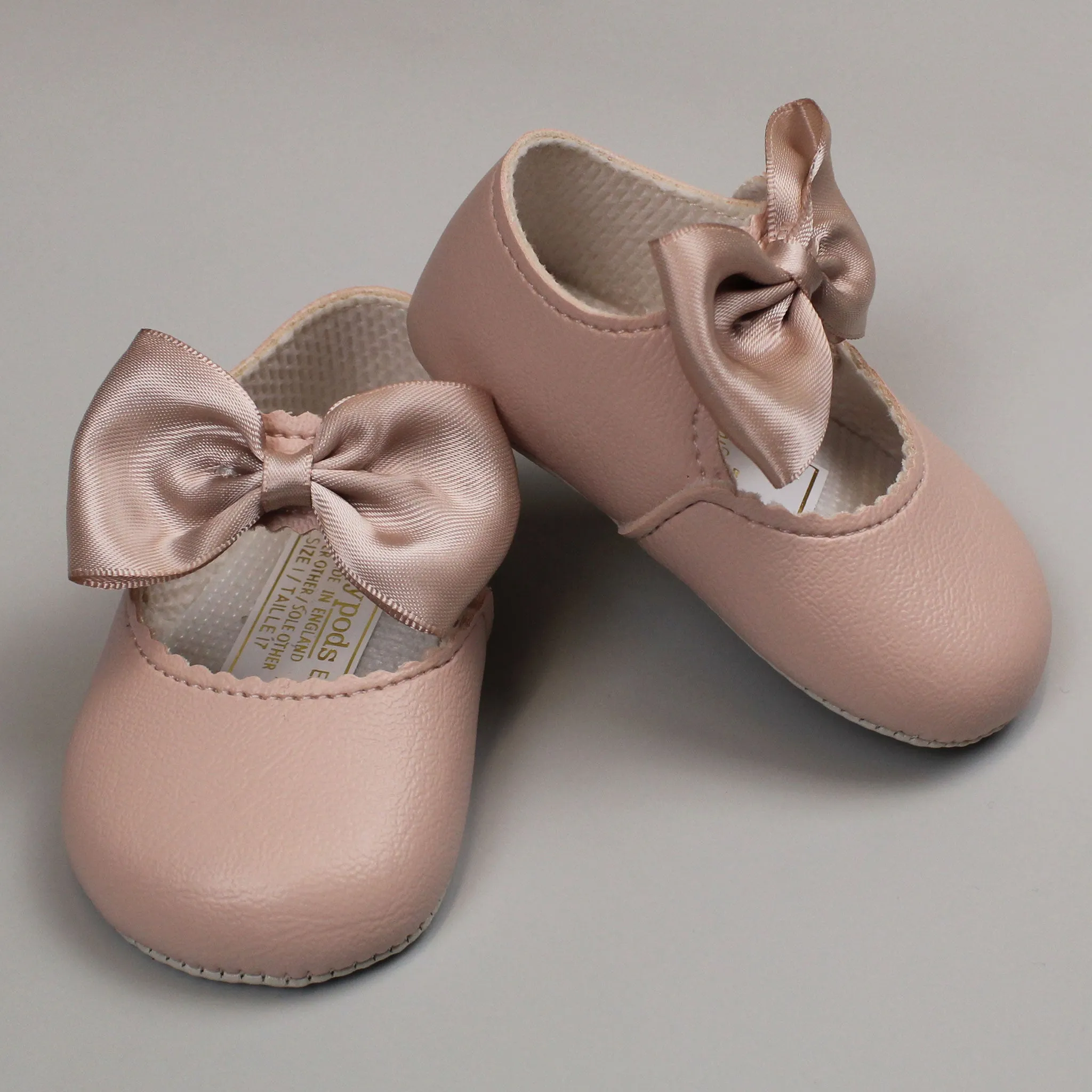 Baby Girl Pink Shoes with Satin Ribbon Bow