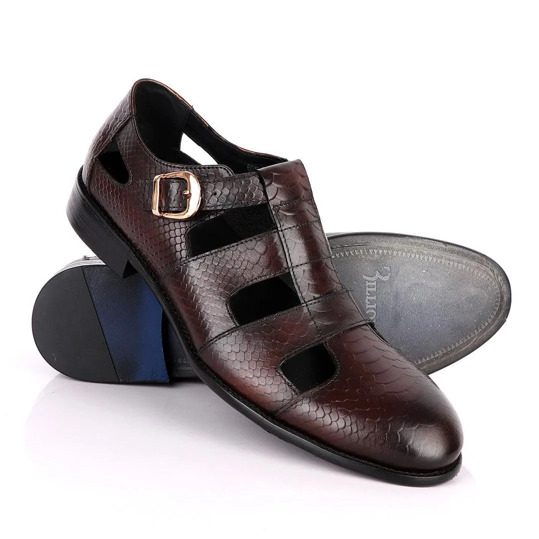 Billionaire Couture Open Design Coffee Leather Shoe