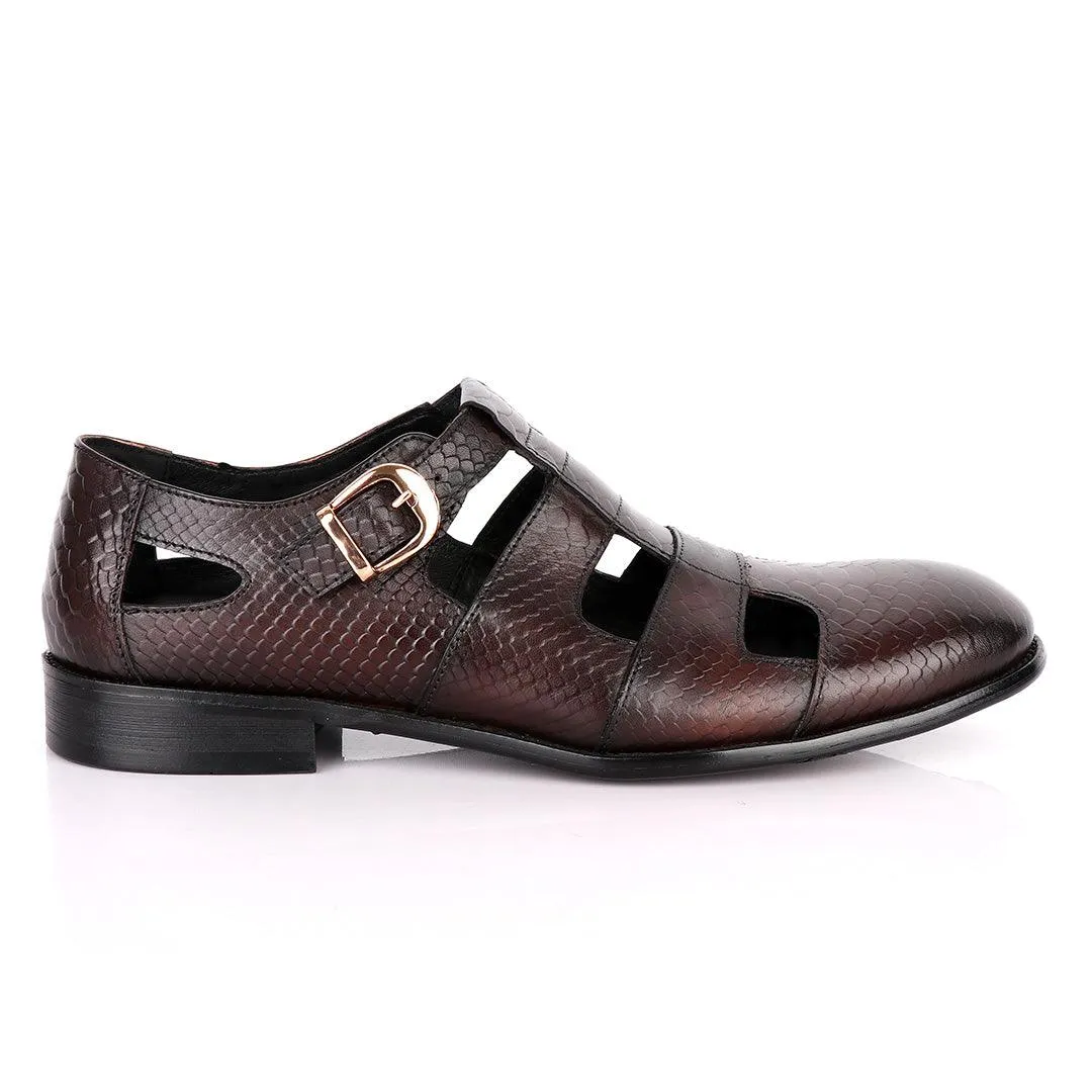 Billionaire Couture Open Design Coffee Leather Shoe