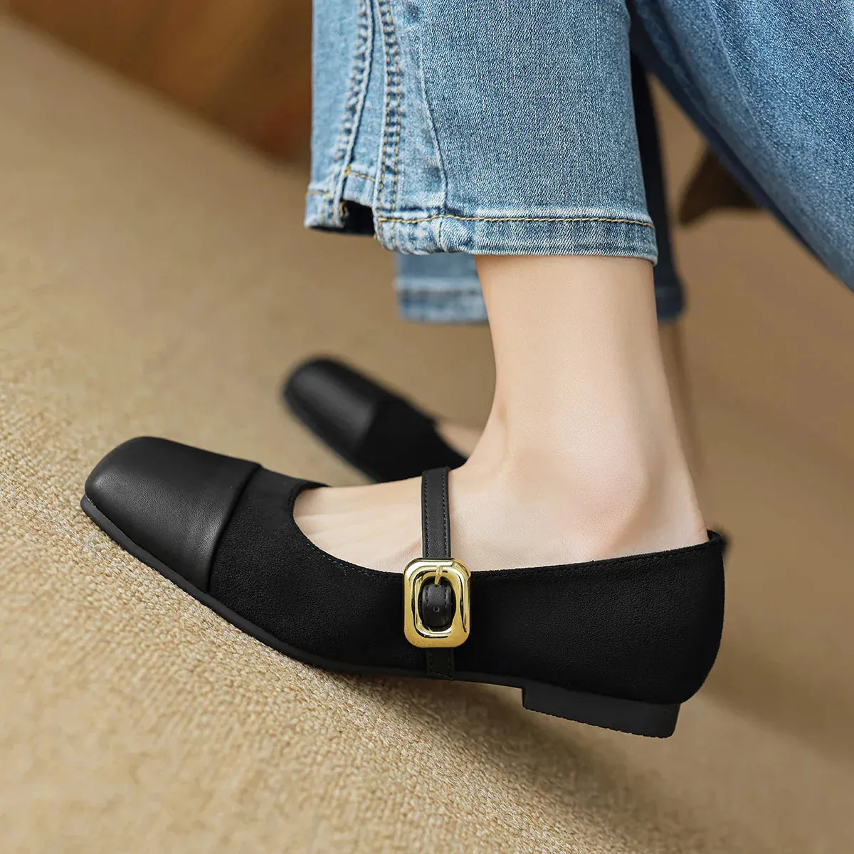 binfenxie  -  Fashion Womens Flat Shoes Classic British Style Mary Jane Shoes Comfortable Shallow Women Loafers Metal Decoration Casual Shoes