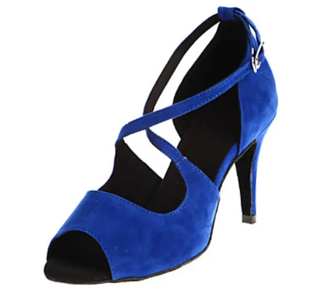 Blue Suede Ballroom Shoes Latin Salsa Dance Shoes