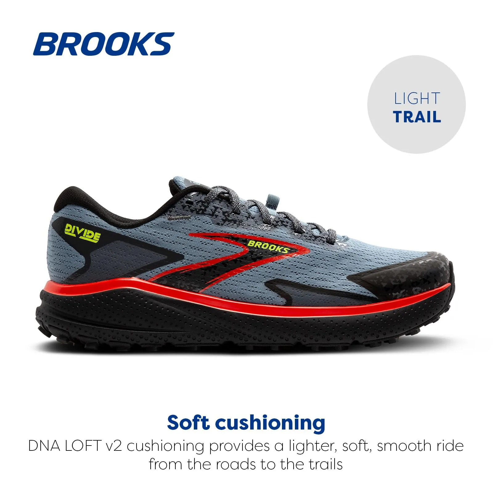 Brooks Men’s Divide 5 Trail Running Shoe - Citadel/Ebony/Lime - 9.5 Medium