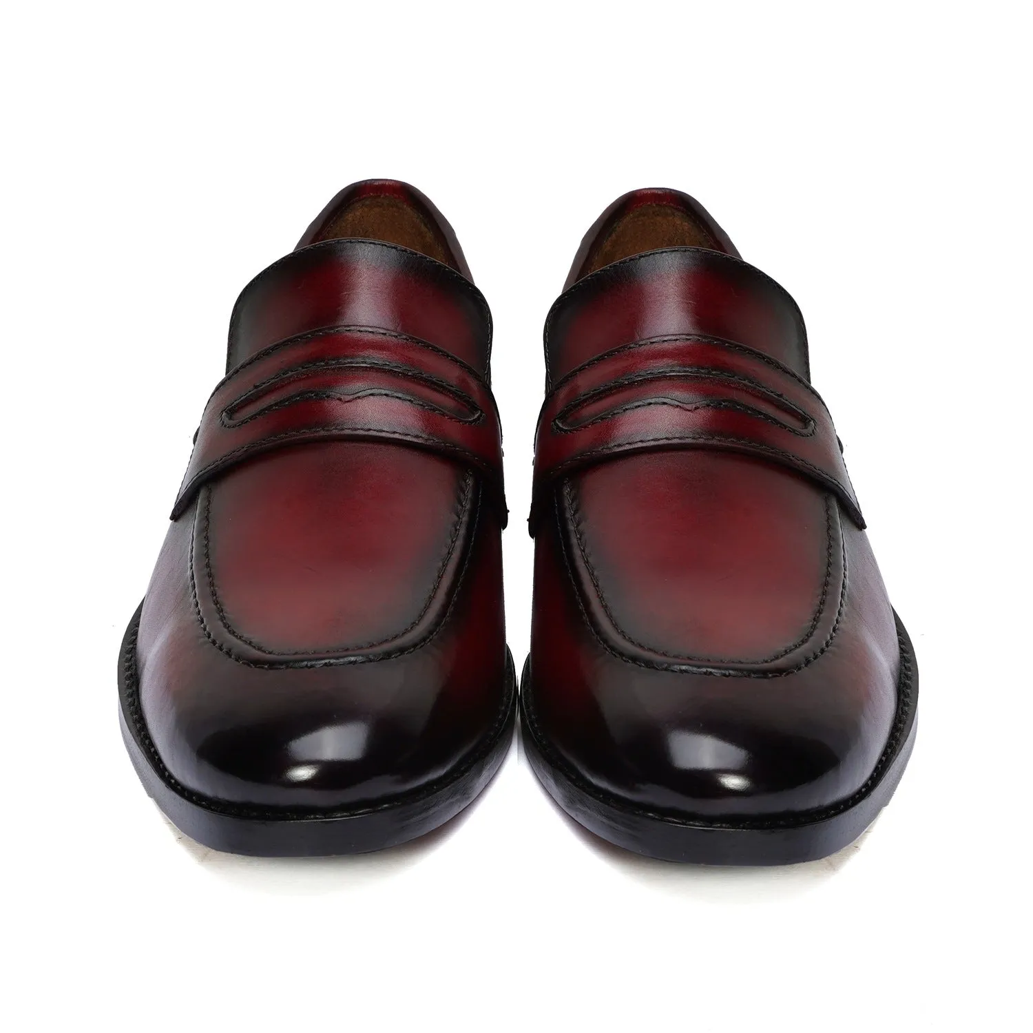 Burnished Wine Penny Loafer in Genuine Leather