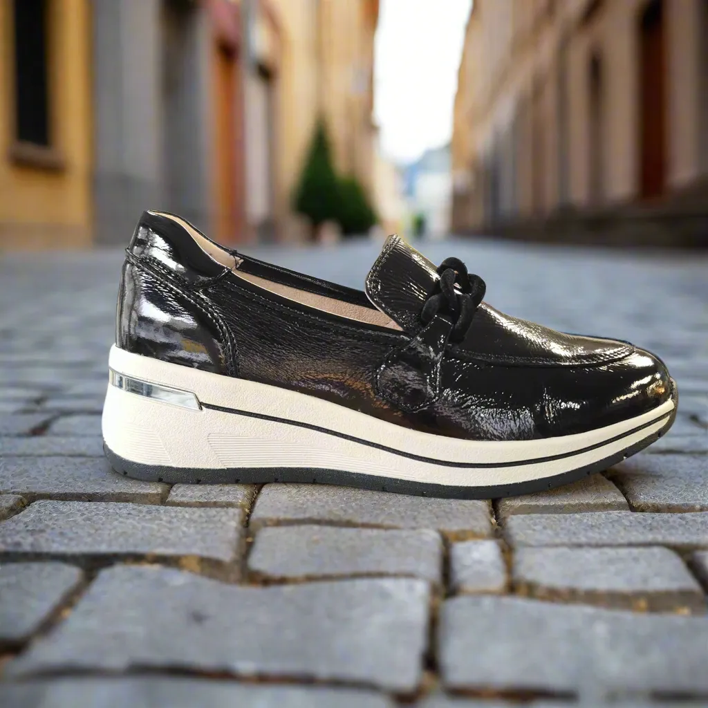 Caprice Sporty Loafer Black Patent Leather H Fit Slip On 24301-017 sale