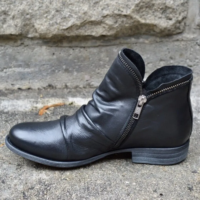 Casual Vegan Leather Ankle Boots with Zipper and Heel for Women | Ideal for Autumn/Winter