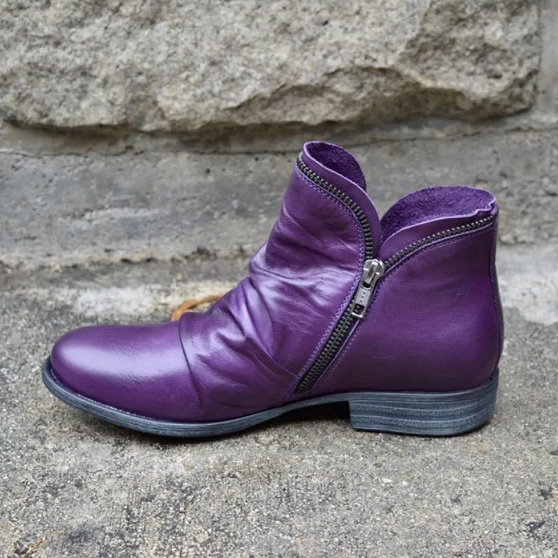 Casual Vegan Leather Ankle Boots with Zipper and Heel for Women | Ideal for Autumn/Winter