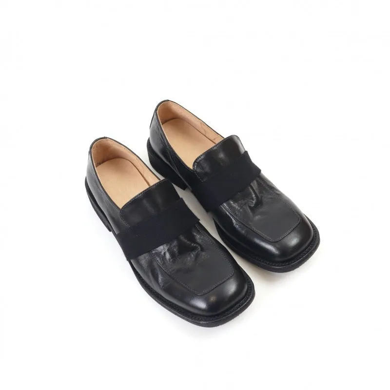 Classic Horse Leather Low Heel Loafers Women's Dress Shoes Slip Ons Black