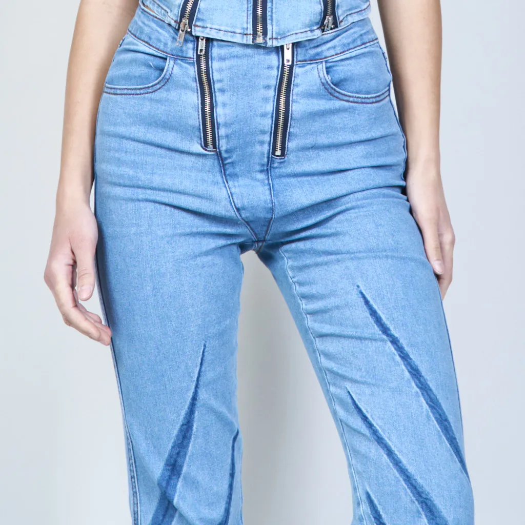 Contemporary denim set with edgy details wholesale