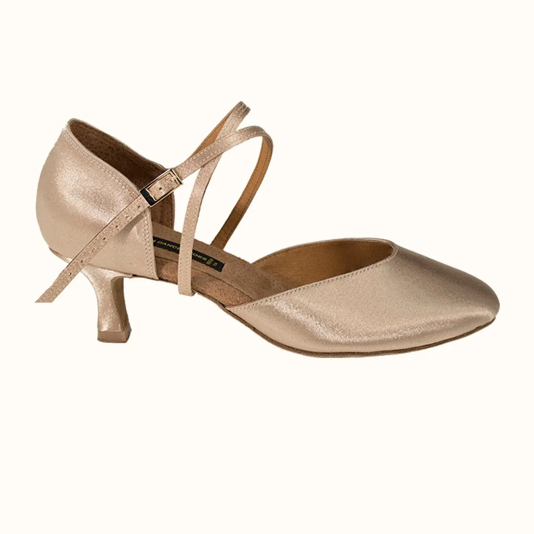 Crown Dance Shoes, 4201, Light Tan Satin, 2” Flared Heel