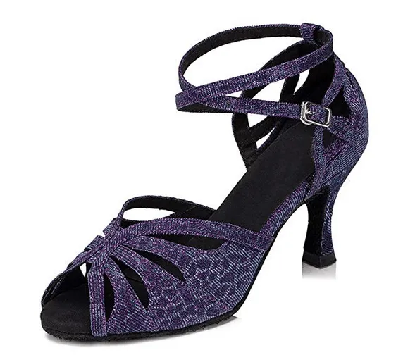 Dark Purple Sparkle Ballroom Dance Shoes Latin Salsa Dance Shoes