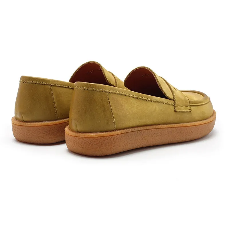 Dwarves Nubuck Leather Penny Loafers for Women in Green/Khaki/Brown/Cameo Brown/Yellow