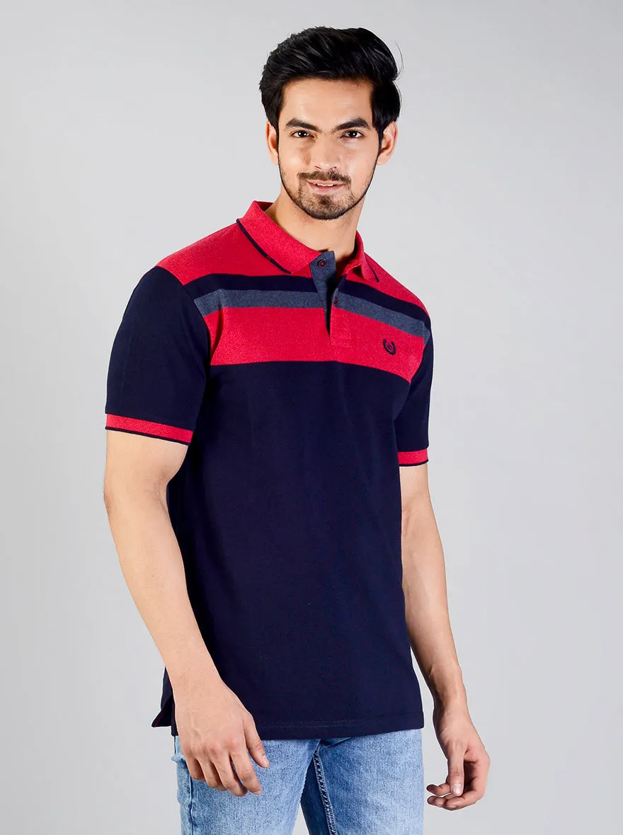 Eclipse Blue Striped Slim Fit Polo T-shirt | Greenfibre