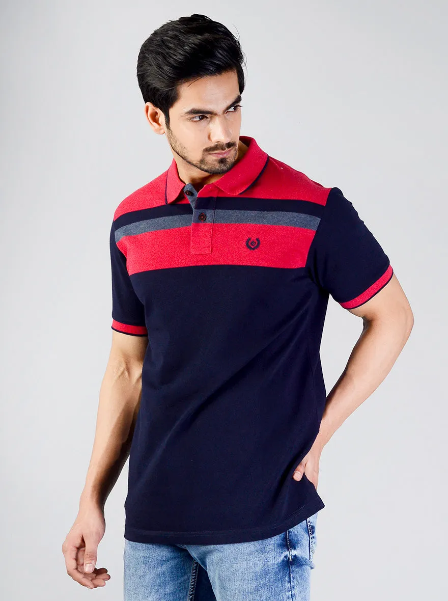 Eclipse Blue Striped Slim Fit Polo T-shirt | Greenfibre