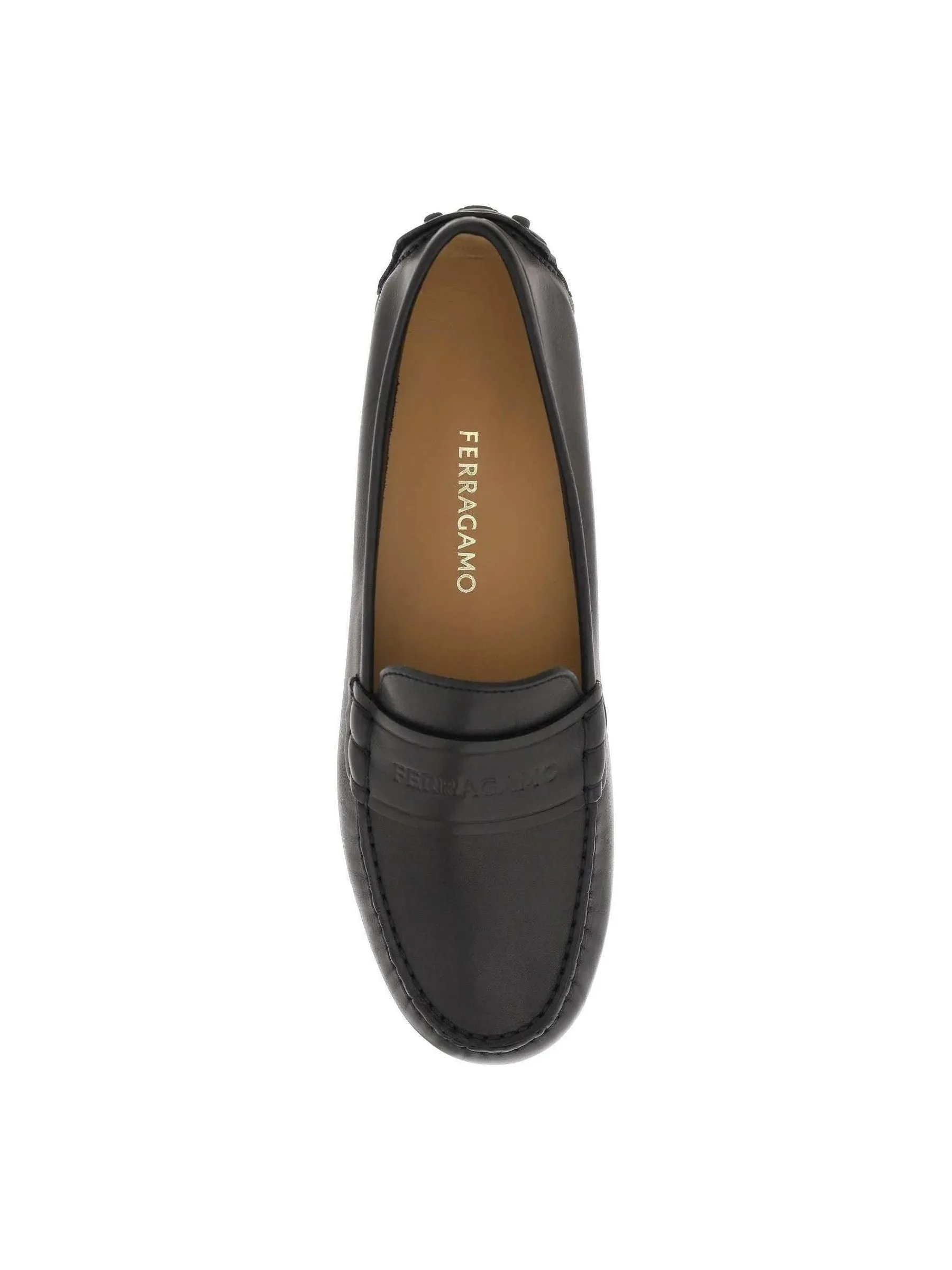 Embossed Logo Leather Loafers