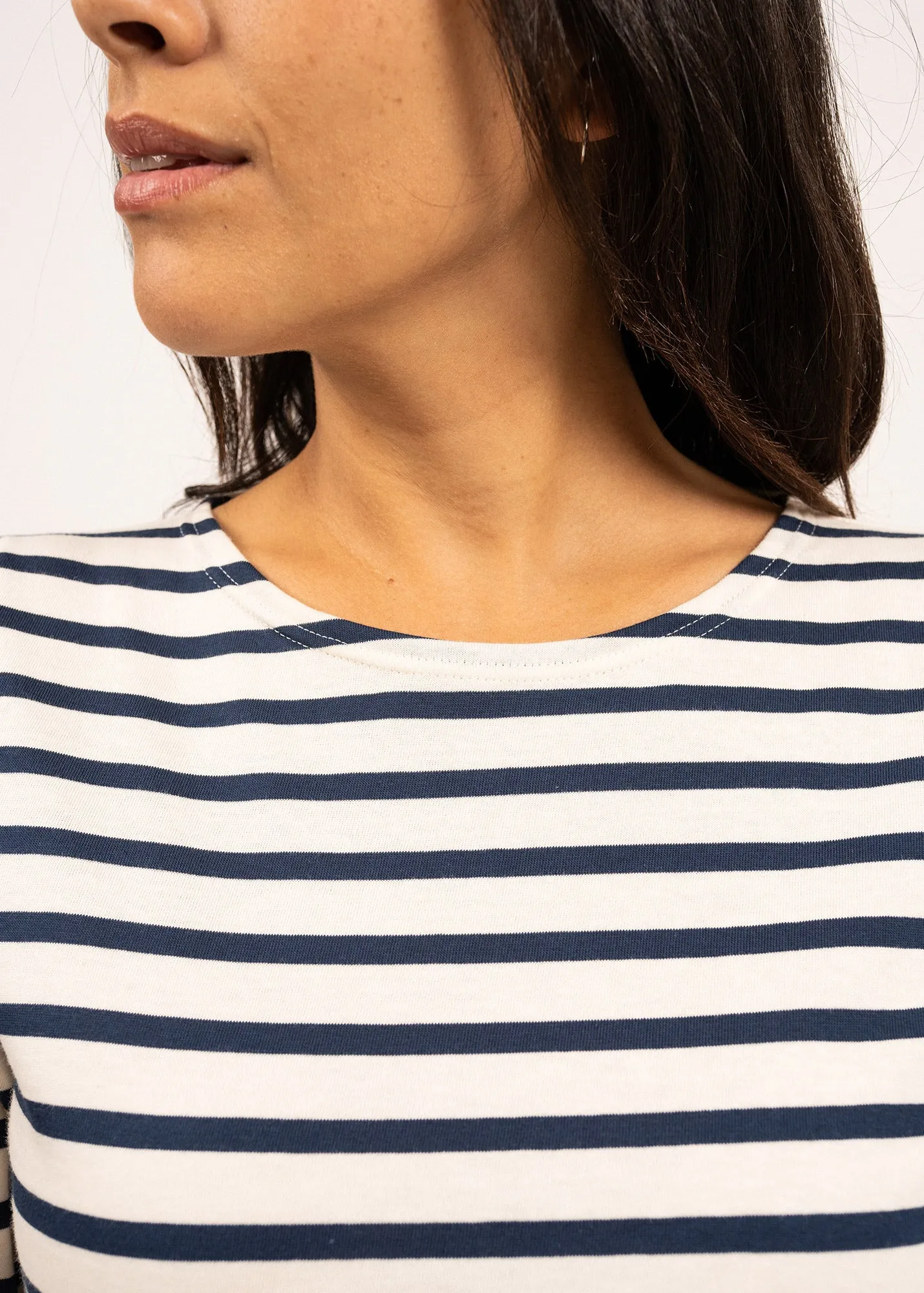 GALATHEE II - Breton Striped Top with ¾ Sleeve | Soft Cotton | Women Fit (ECRU / NAVY)