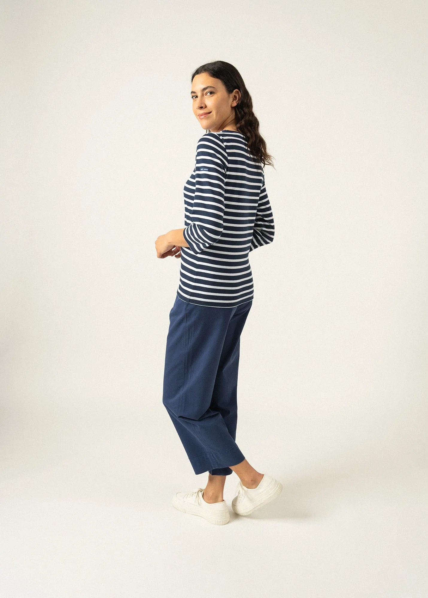 GALATHEE II - Breton Striped Top with ¾ Sleeve | Soft Cotton | Women Fit (NAVY / WHITE)