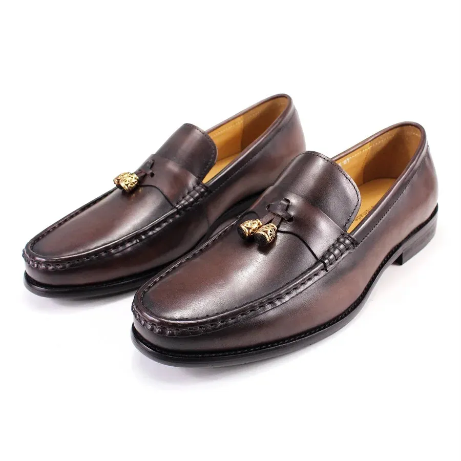 Genuine Leather Tassel Penny Loafers