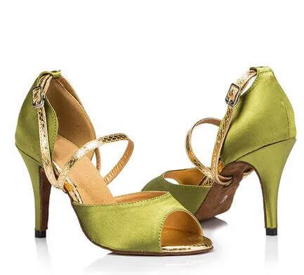 Green Satin Ballroom Shoes Latin Salsa Bachata Dance Heels