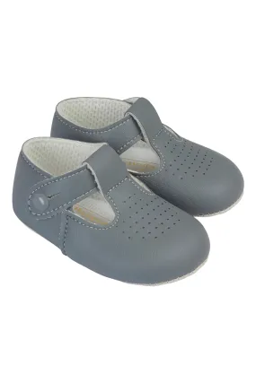 Grey T-Bar Soft Sole Shoes