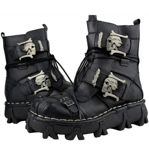 Handmade Skull Leather Boots   Free Leg Bag