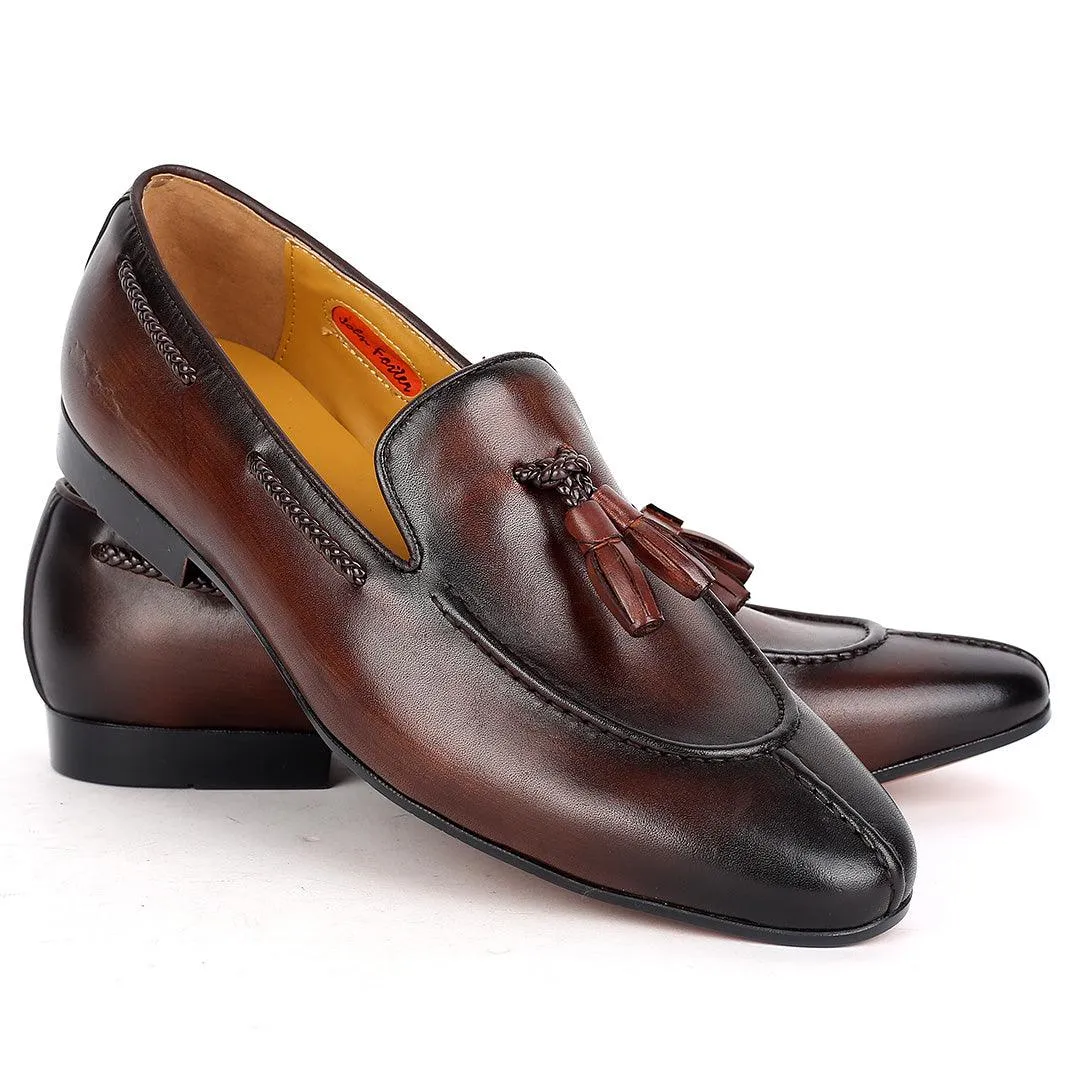 John Foster Exquisite Coffee Leather Textile Designed Shoe