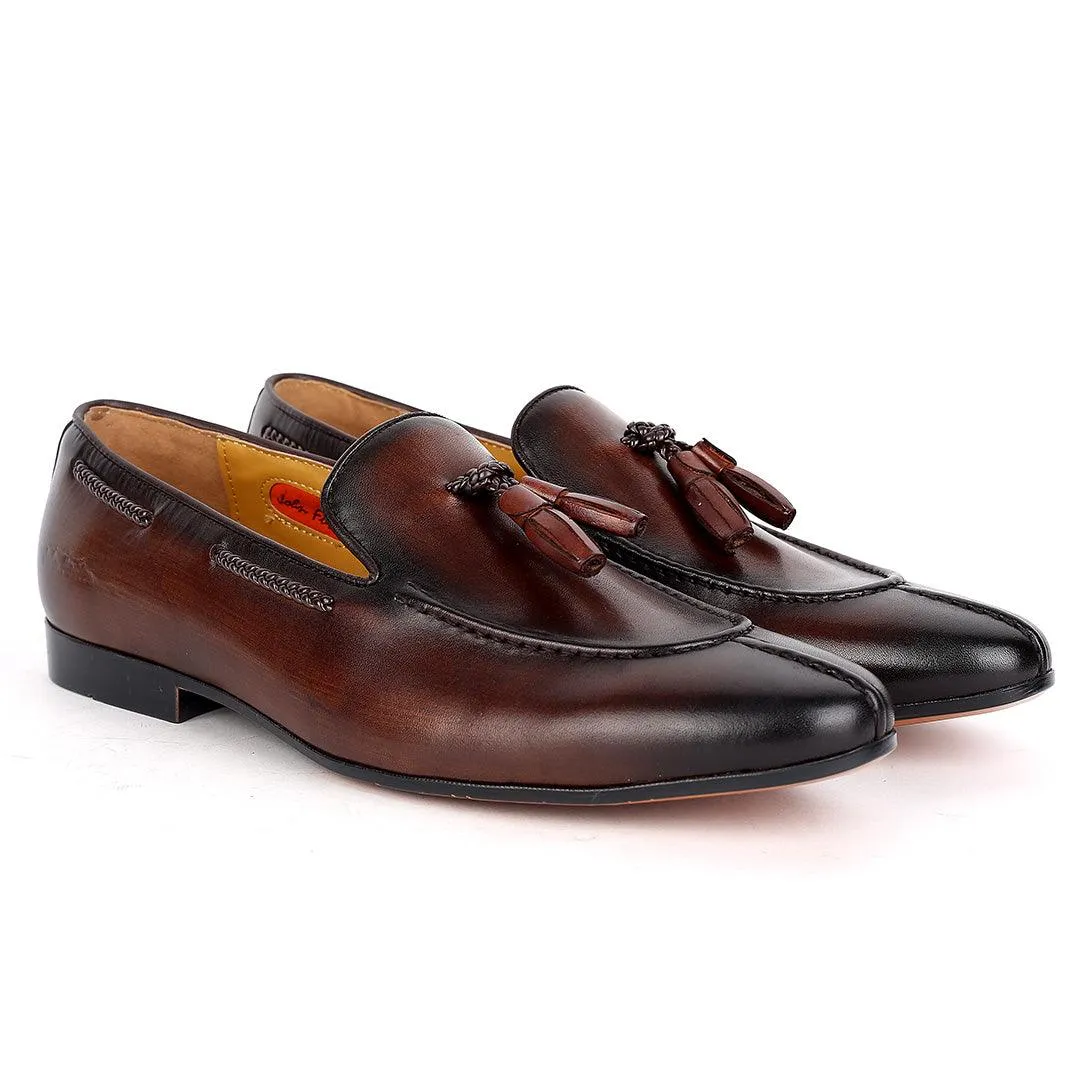 John Foster Exquisite Coffee Leather Textile Designed Shoe