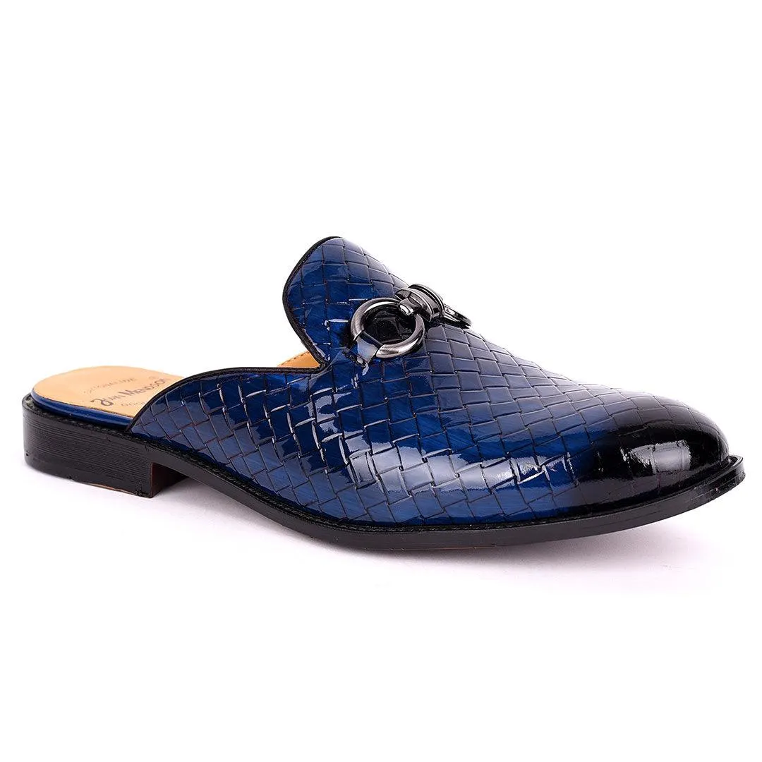 John Mendson Silver Chain Design Glossy Croc Leather Men's Half Shoe- Blue