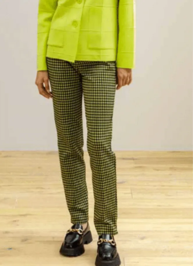 Maria Bellentani Sevilla Cropped flare pant in lime and black mini check