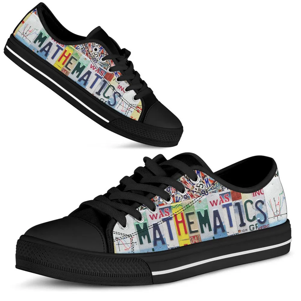 Mathematics License Plates Low Top Black Shoes, Teacher Shoes, Low Top Sneakers