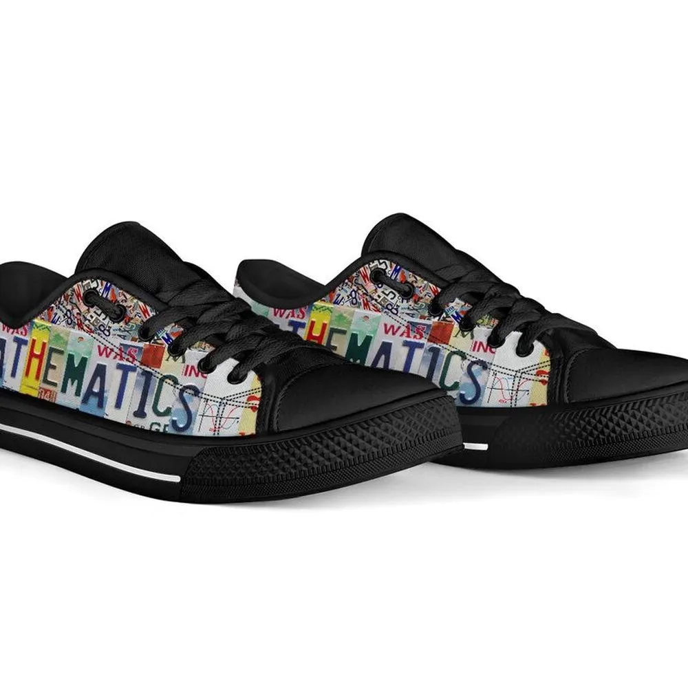 Mathematics License Plates Low Top Black Shoes, Teacher Shoes, Low Top Sneakers