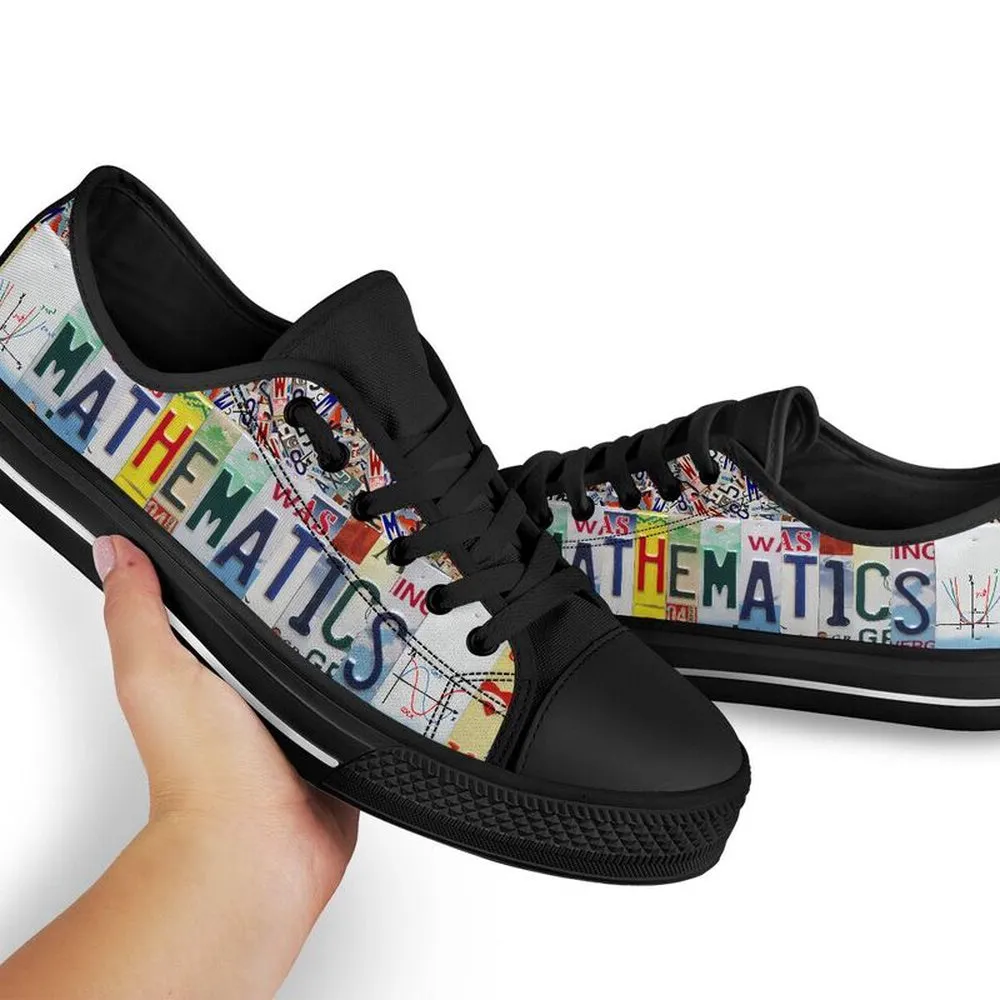 Mathematics License Plates Low Top Black Shoes, Teacher Shoes, Low Top Sneakers