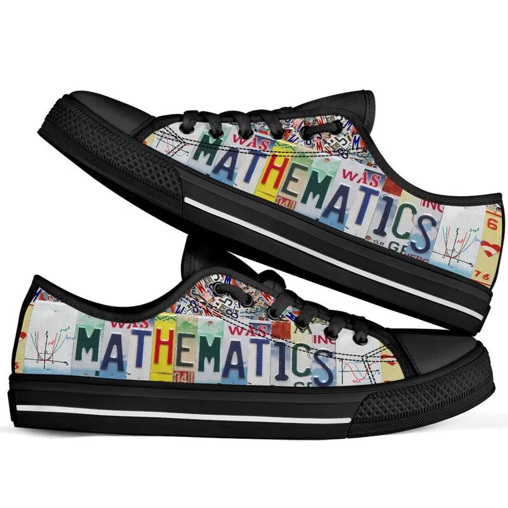 Mathematics License Plates Low Top Black Shoes, Teacher Shoes, Low Top Sneakers