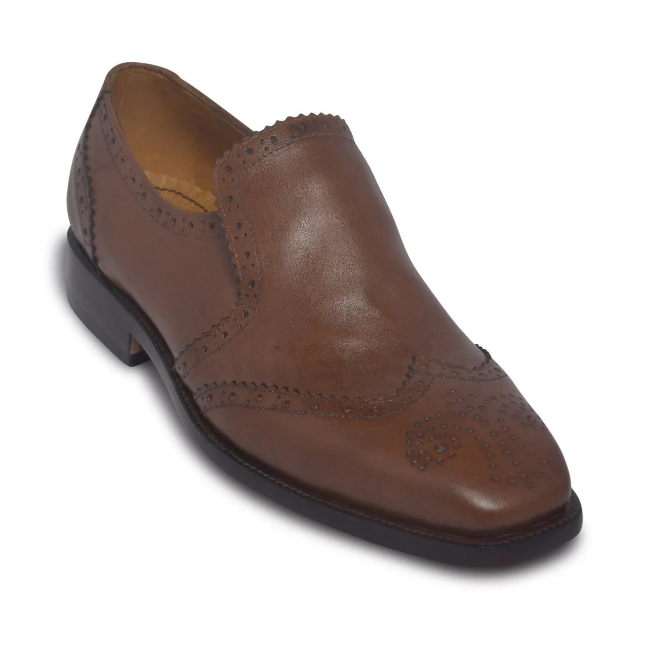 Men Brown Spike Brogue Edges Genuine Leather Shoes