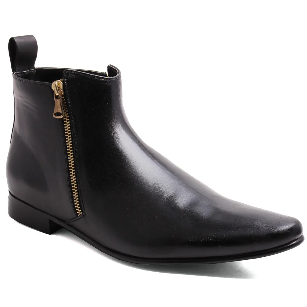 Men Leather Buckled Zip Up Boots