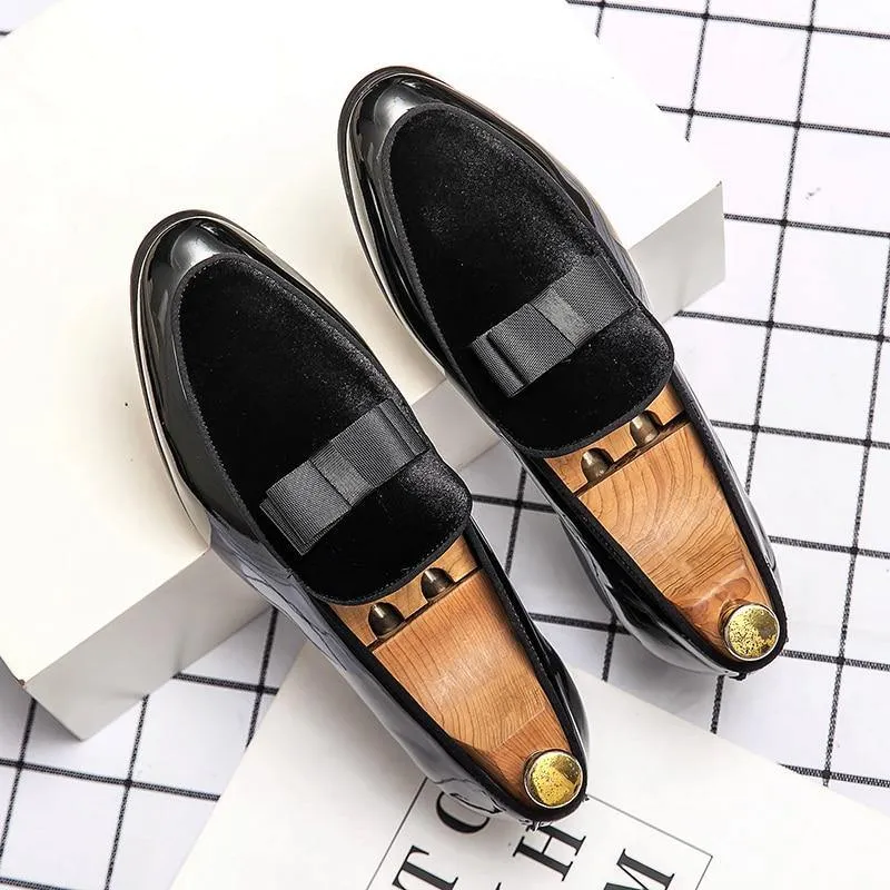 Men's Formal Patent Leather Loafers W/ Bow Tie Details