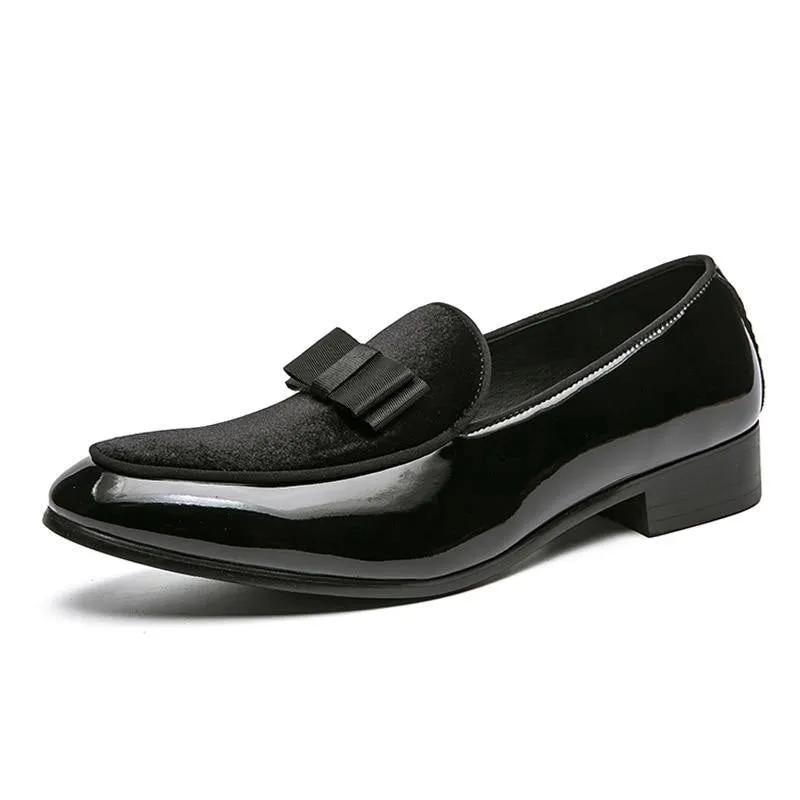 Men's Formal Patent Leather Loafers W/ Bow Tie Details