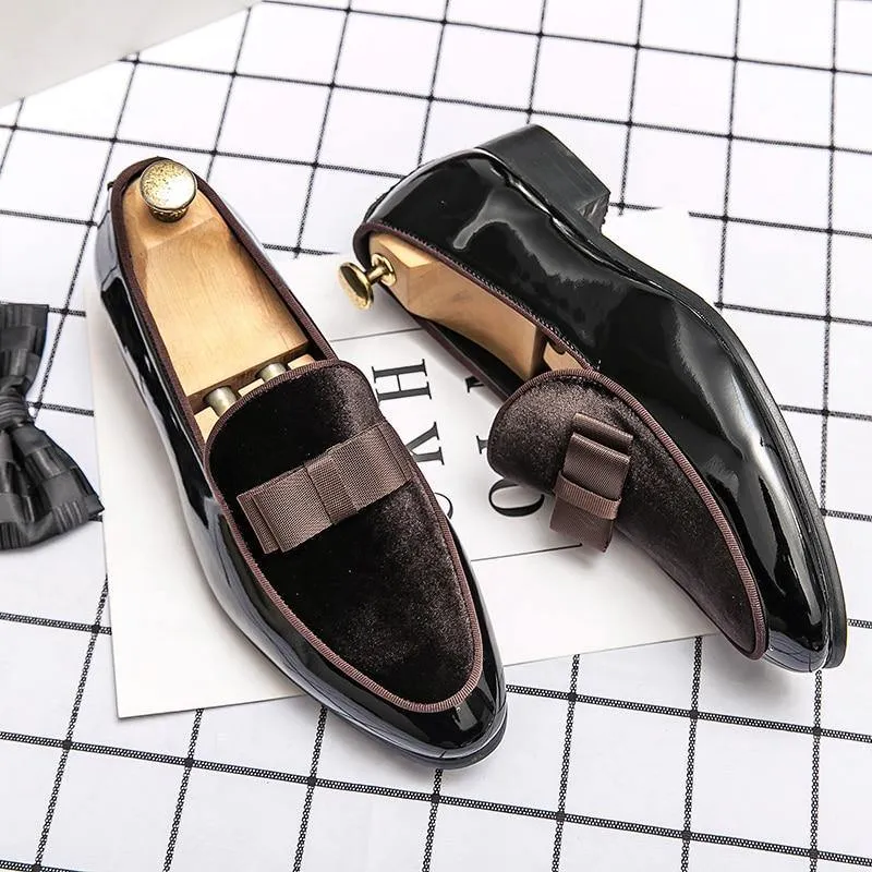 Men's Formal Patent Leather Loafers W/ Bow Tie Details