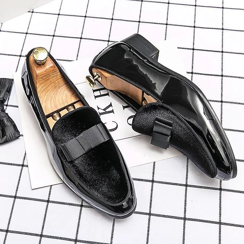 Men's Formal Patent Leather Loafers W/ Bow Tie Details