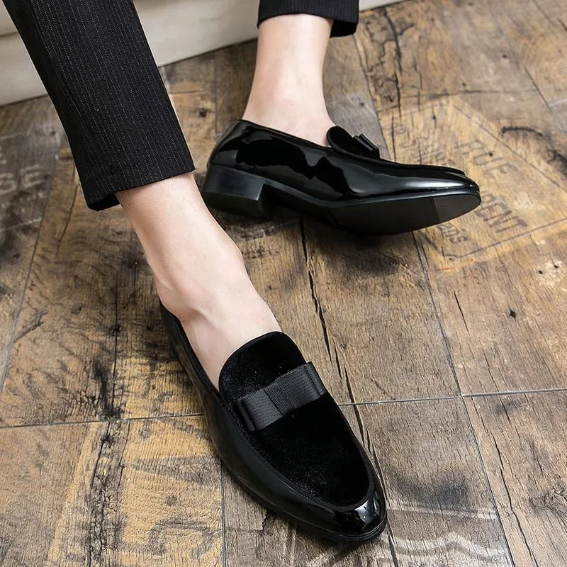 Men's Formal Patent Leather Loafers W/ Bow Tie Details