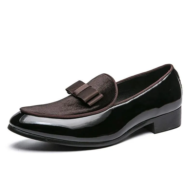 Men's Formal Patent Leather Loafers W/ Bow Tie Details