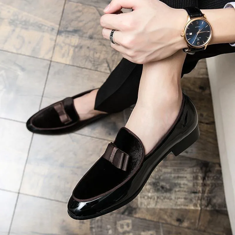 Men's Formal Patent Leather Loafers W/ Bow Tie Details