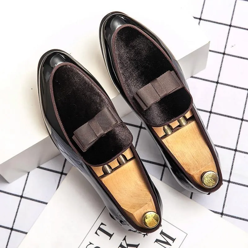 Men's Formal Patent Leather Loafers W/ Bow Tie Details