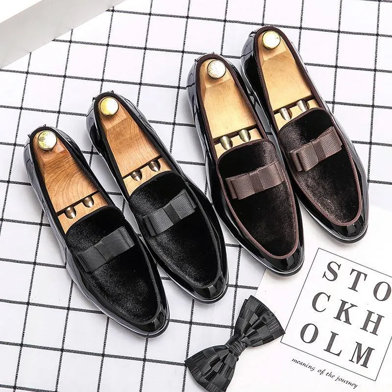 Men's Formal Patent Leather Loafers W/ Bow Tie Details