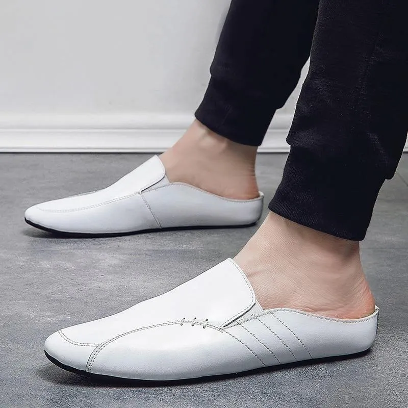 Men's Split Faux Leather Backless Loafers